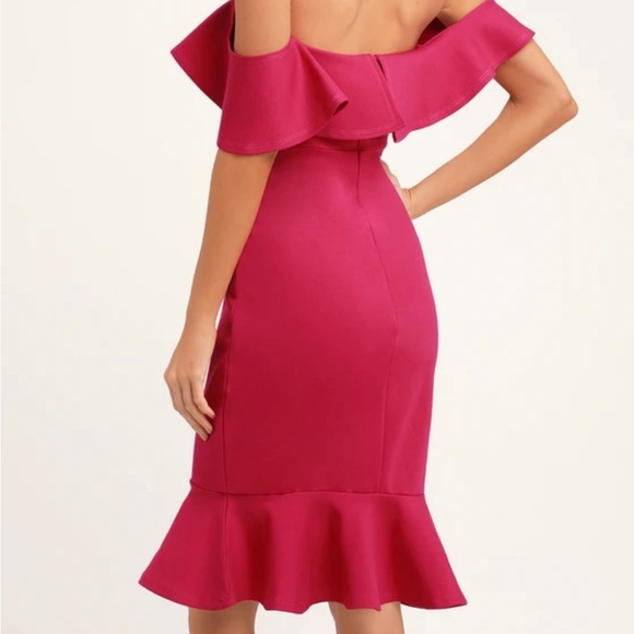 Lulu’s Confidence Boost Magenta Off-the-Shoulder Bodycon Midi Dress - Picture 2 of 5